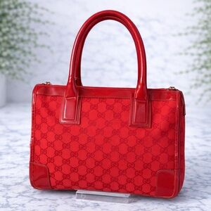 Gucci Red Monogram Canvas Tote Vintage